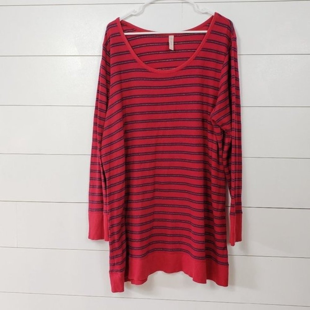 Cacique size 22/24 Red and Black Striped Long Sleeve Waffle Tee
